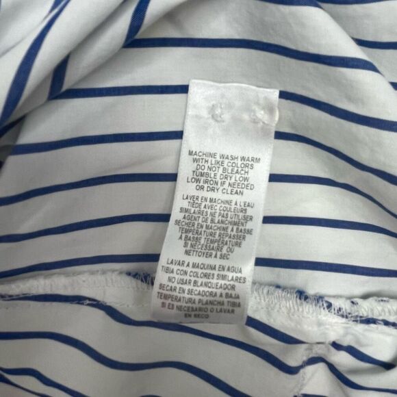 Frame Womens Striped Asymmetrical Off-Shoulder Cut-out Blouse Blue White Small - Picture 5 of 14